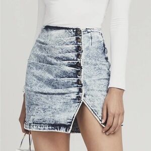 Retrofete Acid-Wash Blue Denim Mini Skirt with Button Placket